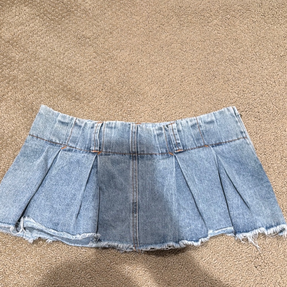 Denim Pleated Mini Skirt